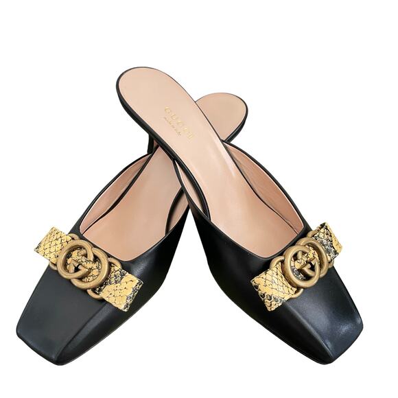 New GUCCI Women's BLACK Interlocking G Python Bow Mule Size 37.5 EUR | US 7.5 - Picture 3 of 14
